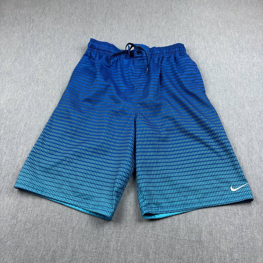 Nike Shorts Mens Medium Blue Continuum‎ Striped Swimming Board Trunks Beach